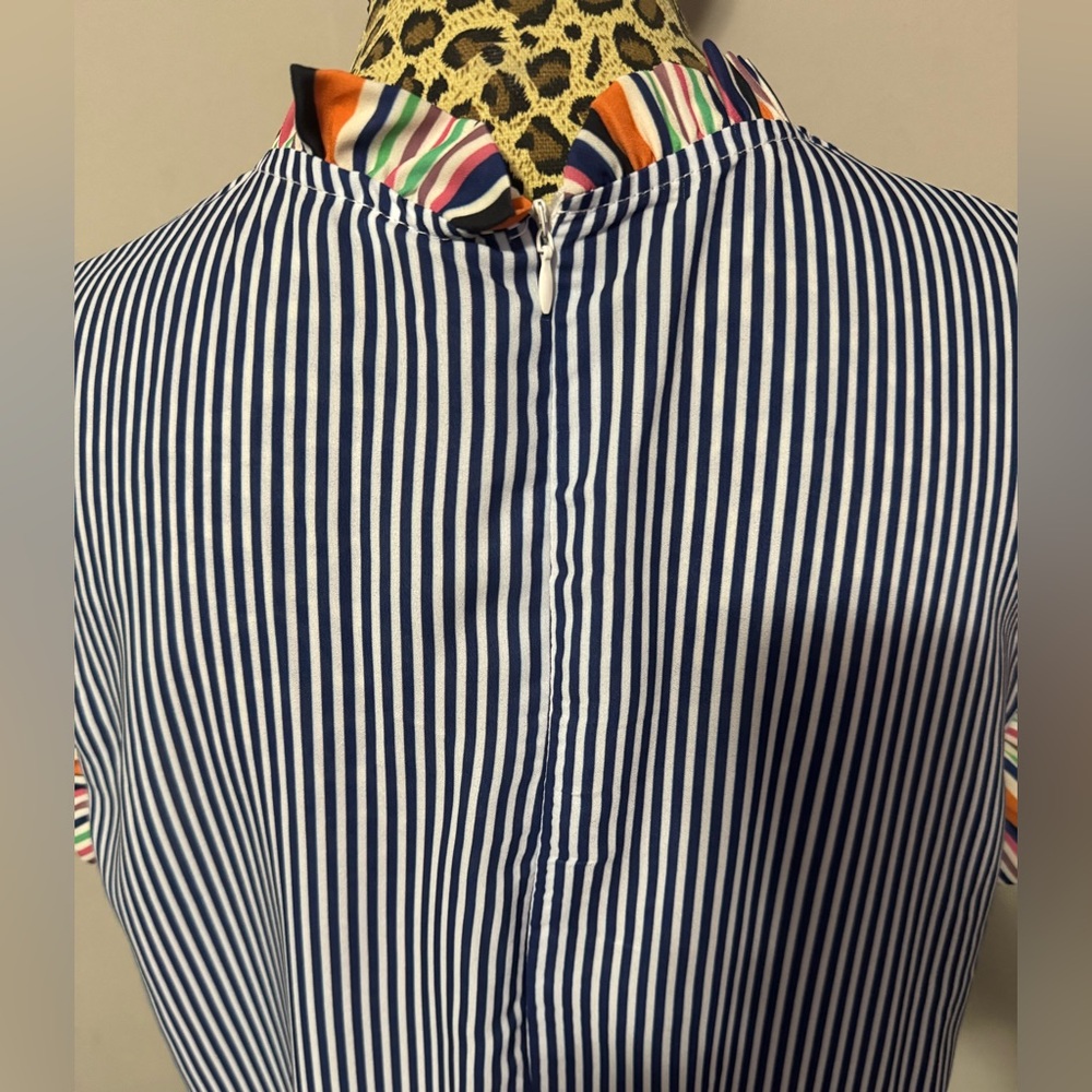 Striped Blue and Multicolor Ruffle Top - Picture 6 of 8